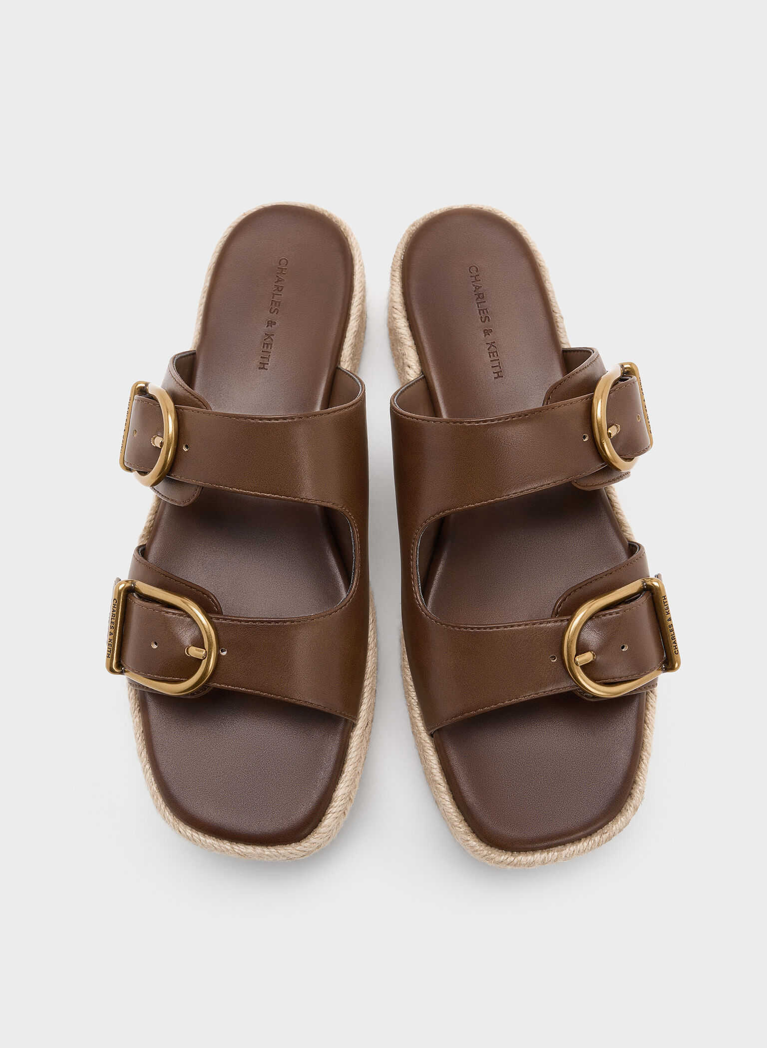 Double-Strap Espadrille Flatform Sandals, Brown, hi-res