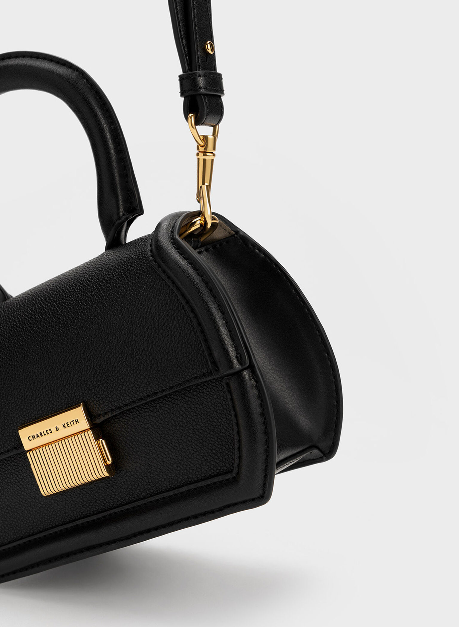 Leona Sculptural Top Handle Bag, Black, hi-res
