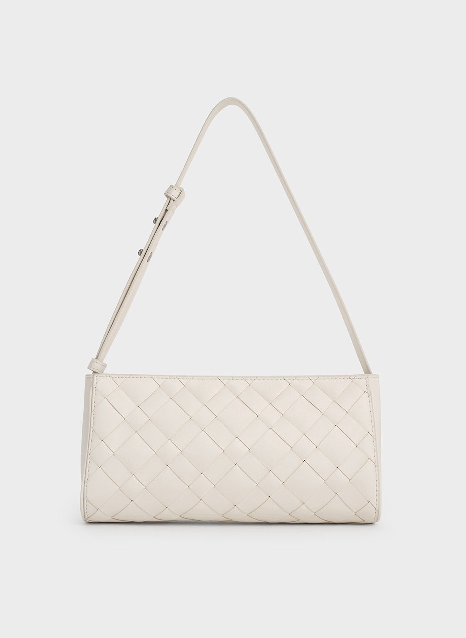 Ivette Woven Elongated Shoulder Bag, Cream, hi-res