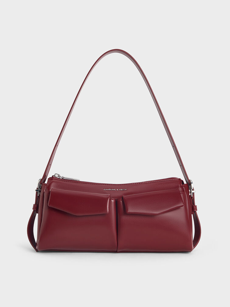 Rachel Elongated Front-Pocket Chain-Handle Bag, Burgundy, hi-res