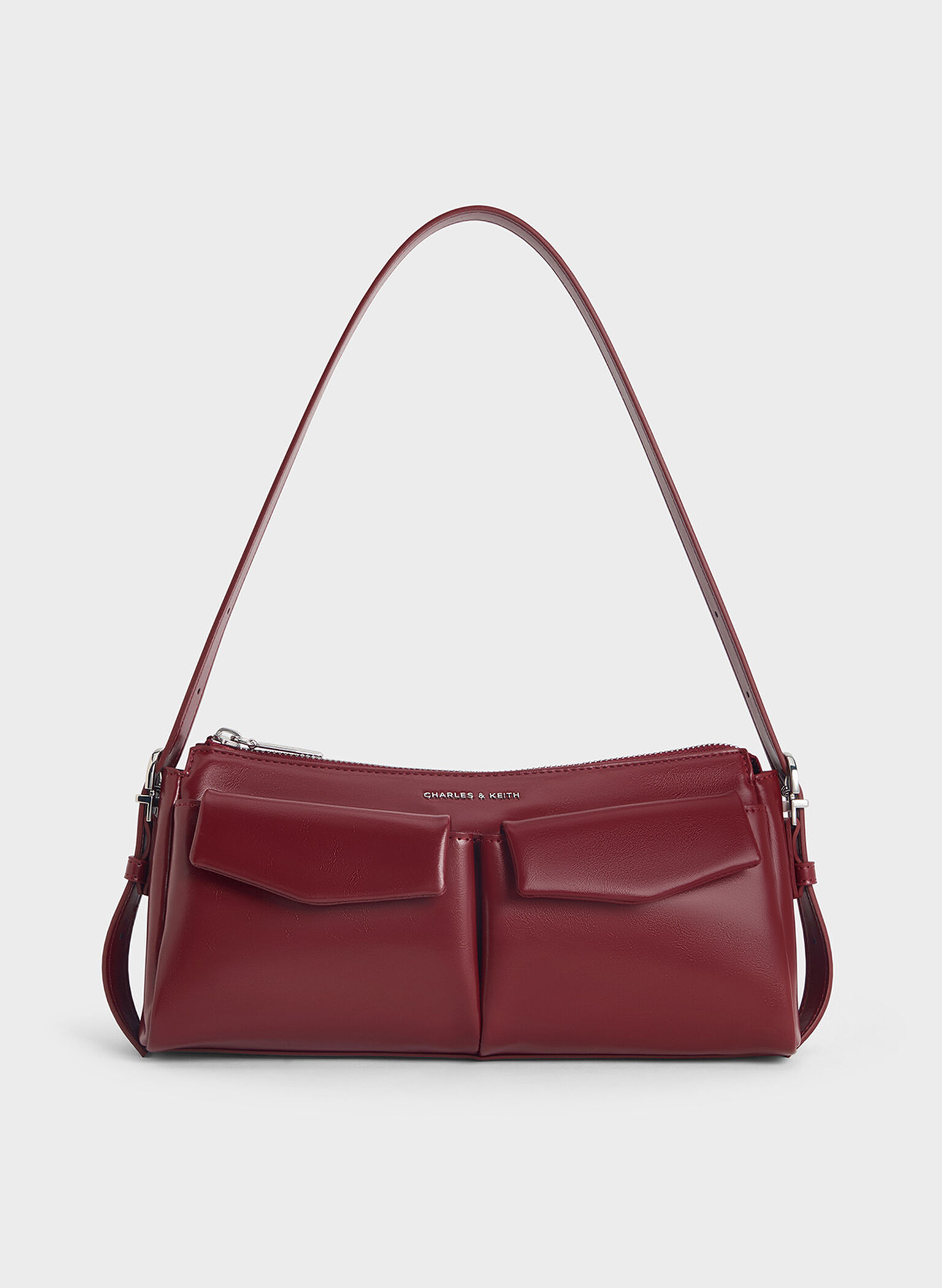 Rachel Elongated Front-Pocket Chain-Handle Bag, Burgundy, hi-res