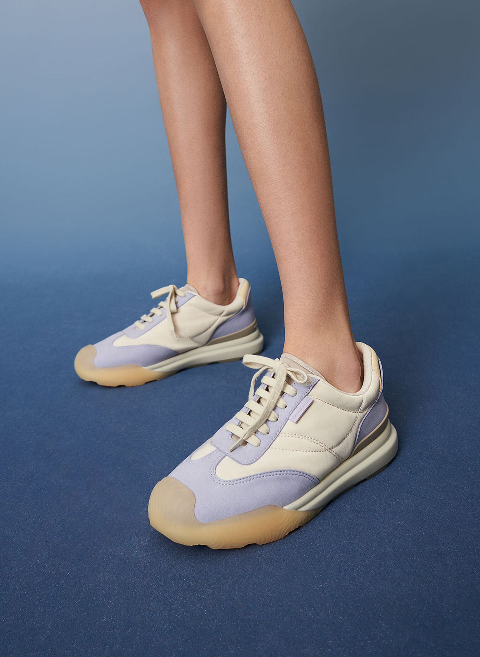 Microfibre & Nylon Low-Top Sneakers, Lilac, hi-res