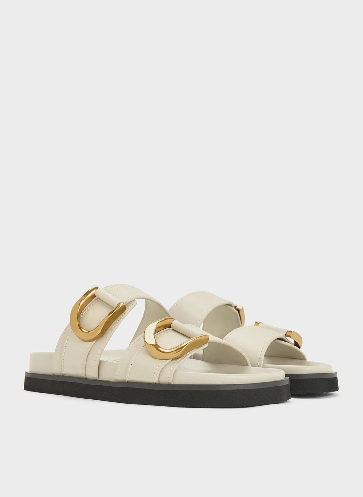 Gabine Buckled Leather Slides, Chalk, hi-res