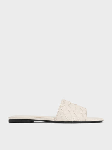 Woven Slide Sandals, Chalk, hi-res
