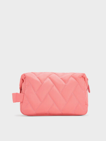Nylon Chevron Pouch, Guava Pink, hi-res
