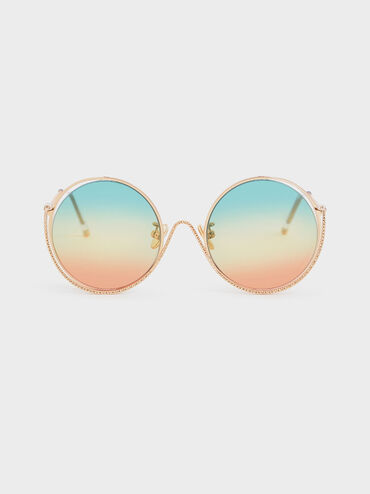 Double Rim Tinted Round Sunglasses, Multi, hi-res