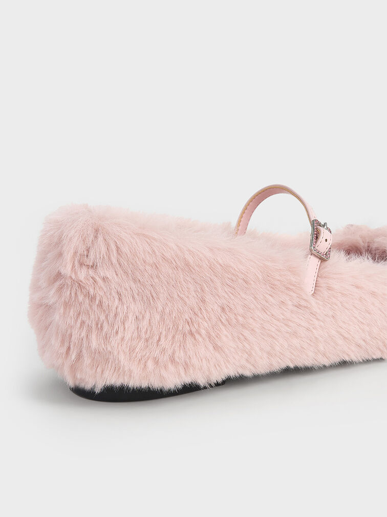 Bow Crystal-Embellished Furry Mary Janes, Pink, hi-res