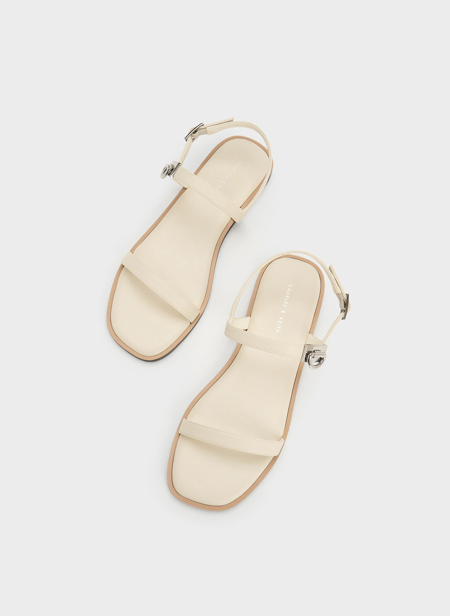 Double Metallic Buckle Sandals, Chalk, hi-res