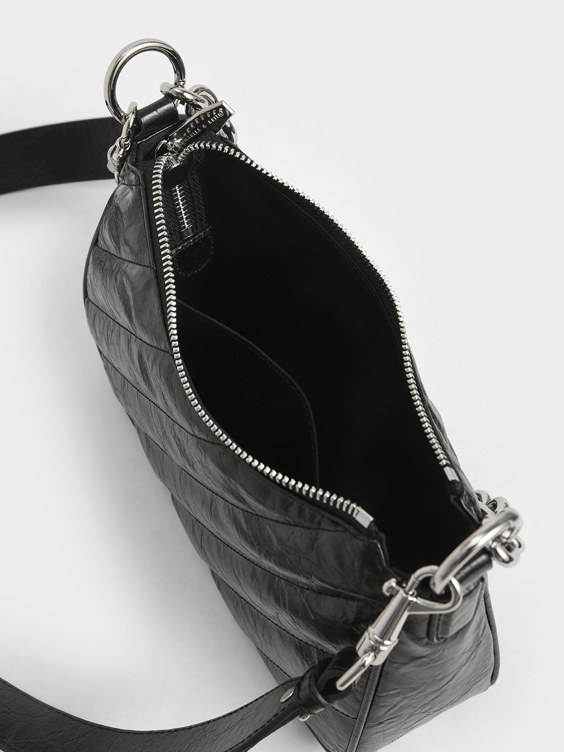 Panelled Chain Handle Crossbody Bag, Black, hi-res