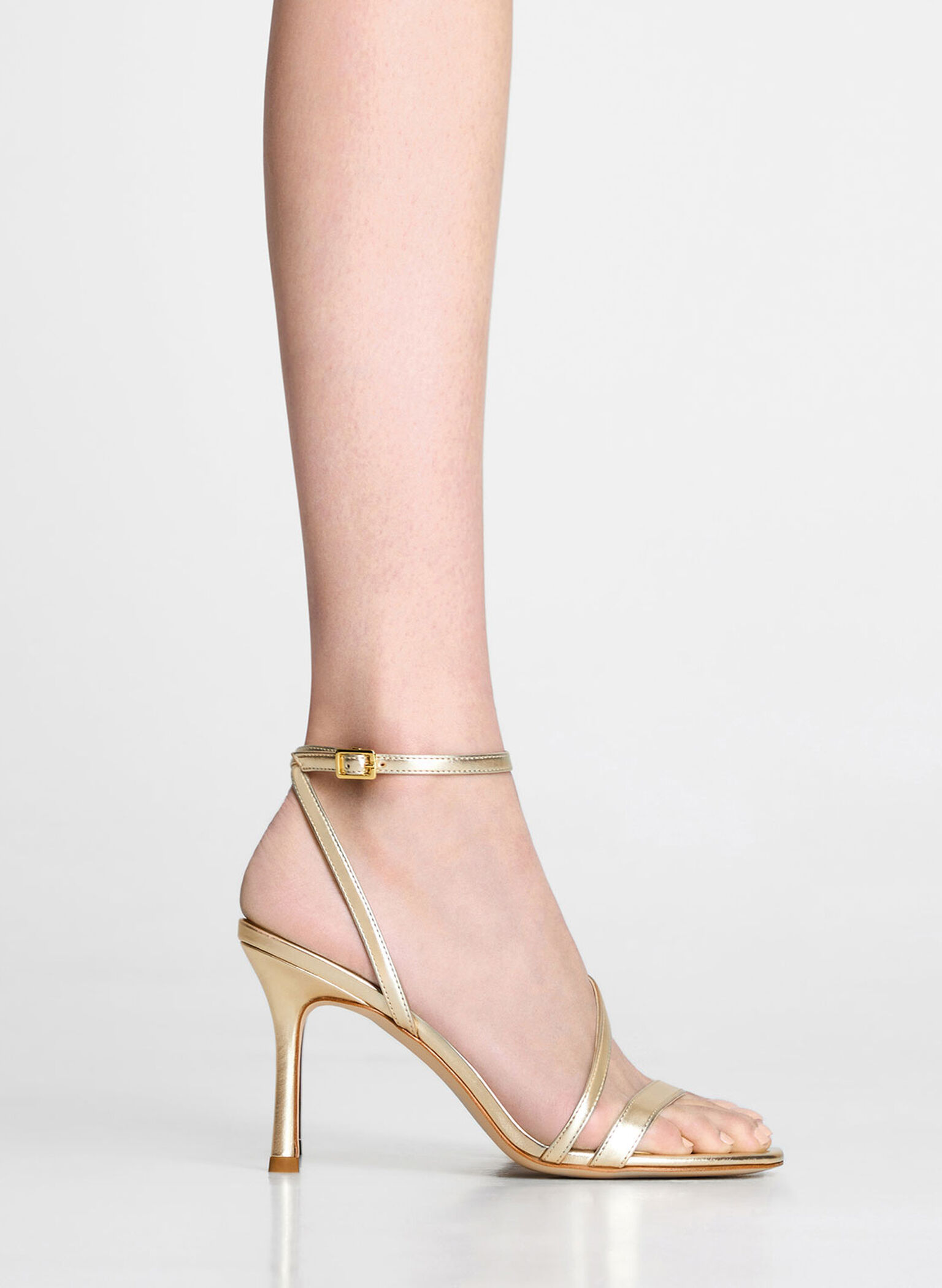 Metallic Asymmetric Strappy Heeled Sandals, Gold, hi-res