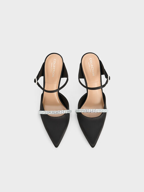 Demi Recycled Polyester Embellished Pointed-Toe Mules, Black Textured, hi-res