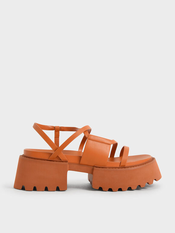 Nadine Strappy Platform Sandals, Orange, hi-res