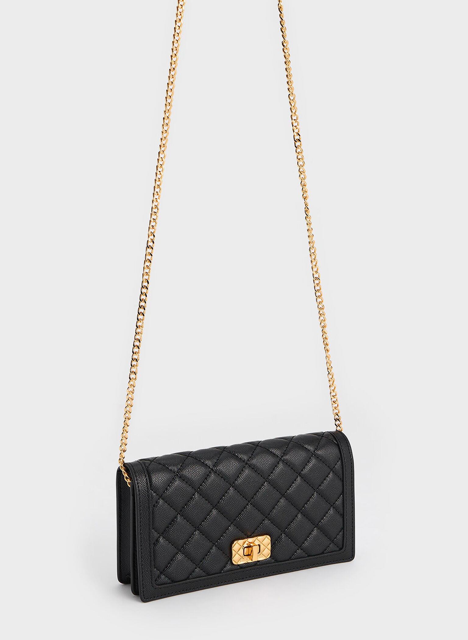 Micaela Quilted Long Wallet, Black, hi-res