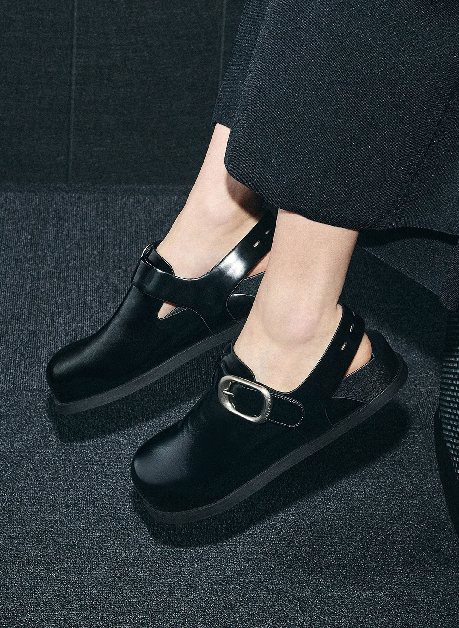 Buckled Slingback Mules, Black Box, hi-res