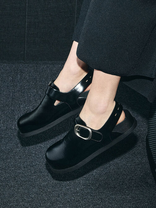 Buckled Slingback Mules, Black Box, hi-res