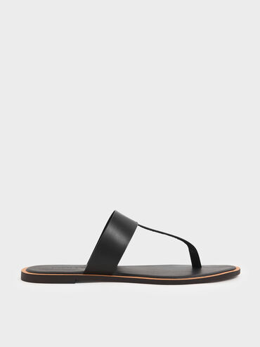 T-Bar Slide Sandals, Black, hi-res