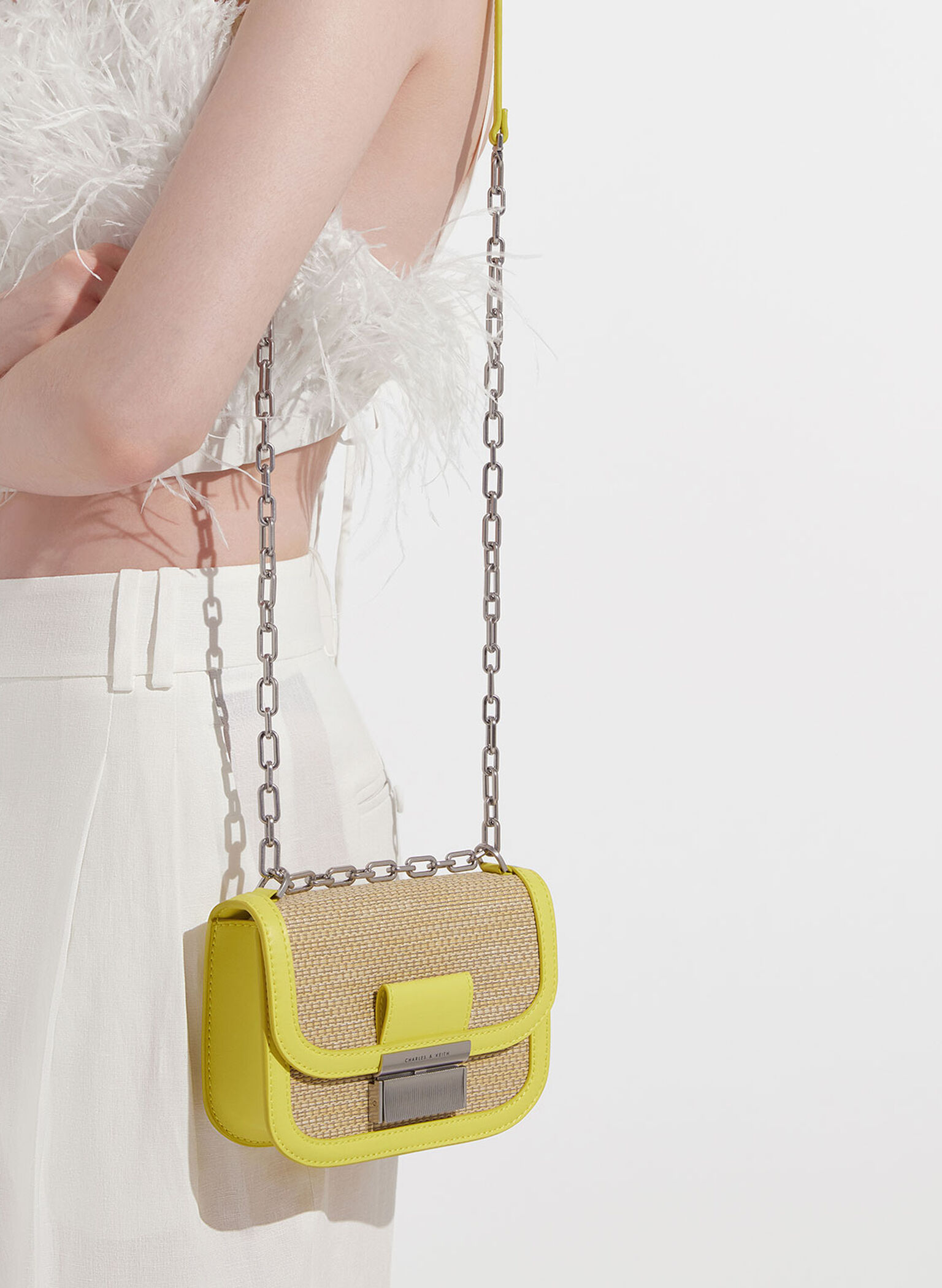Charlot Raffia Chain Strap Bag, Yellow, hi-res