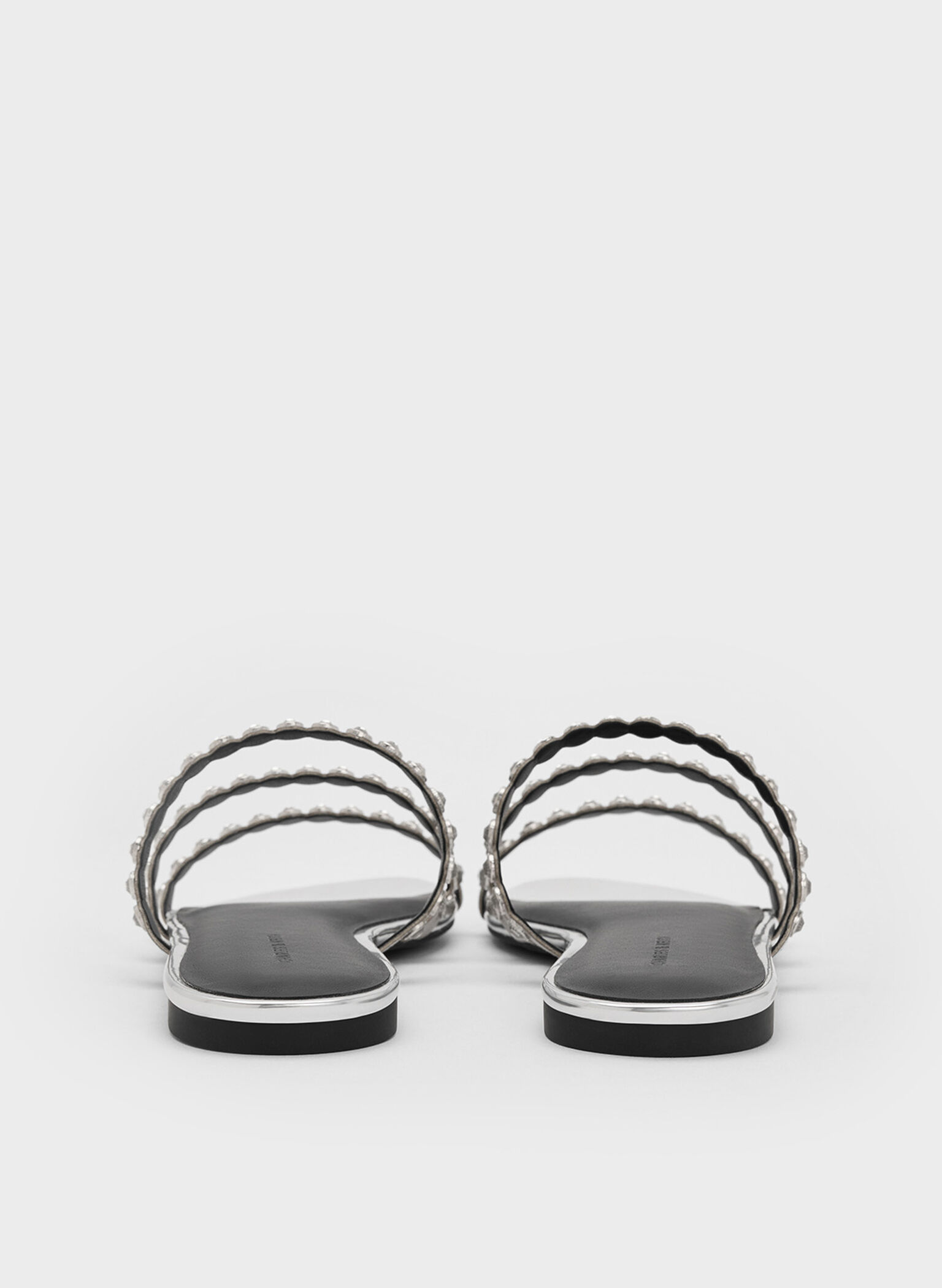 Crystal-Embellished Triple-Strap Sandals, Silver, hi-res
