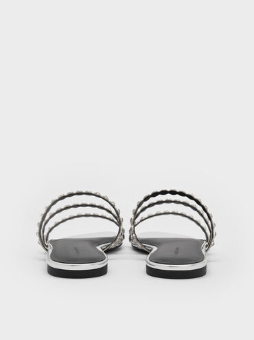 Crystal-Embellished Triple-Strap Sandals, Silver, hi-res