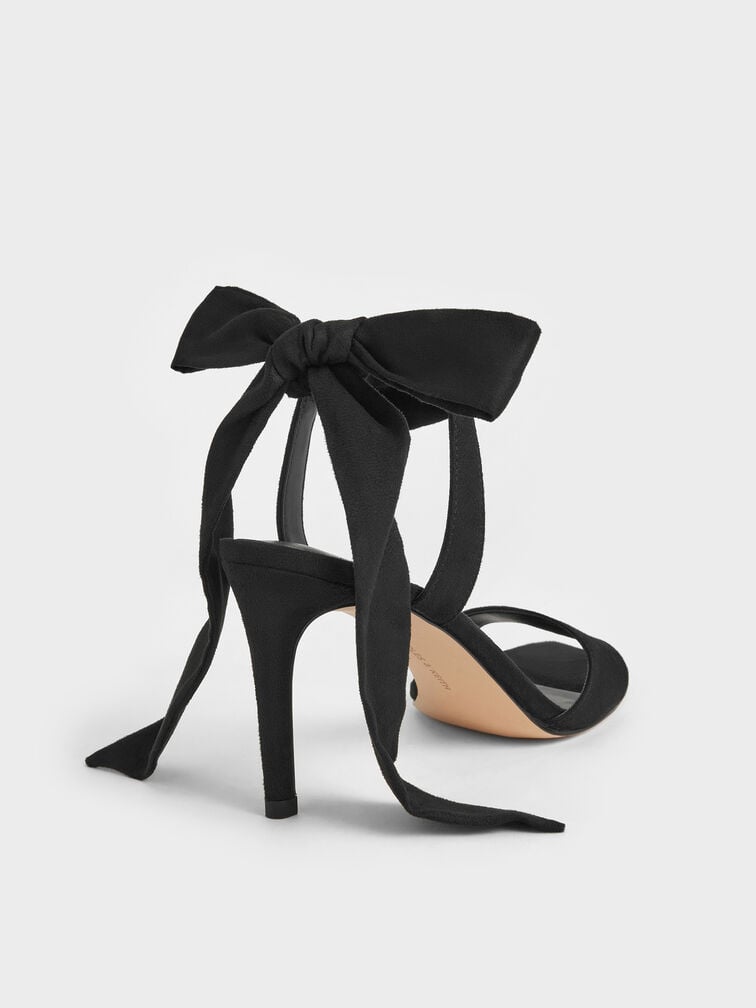 Eliana Textured Tie-Around Heeled Sandals, Black Textured, hi-res