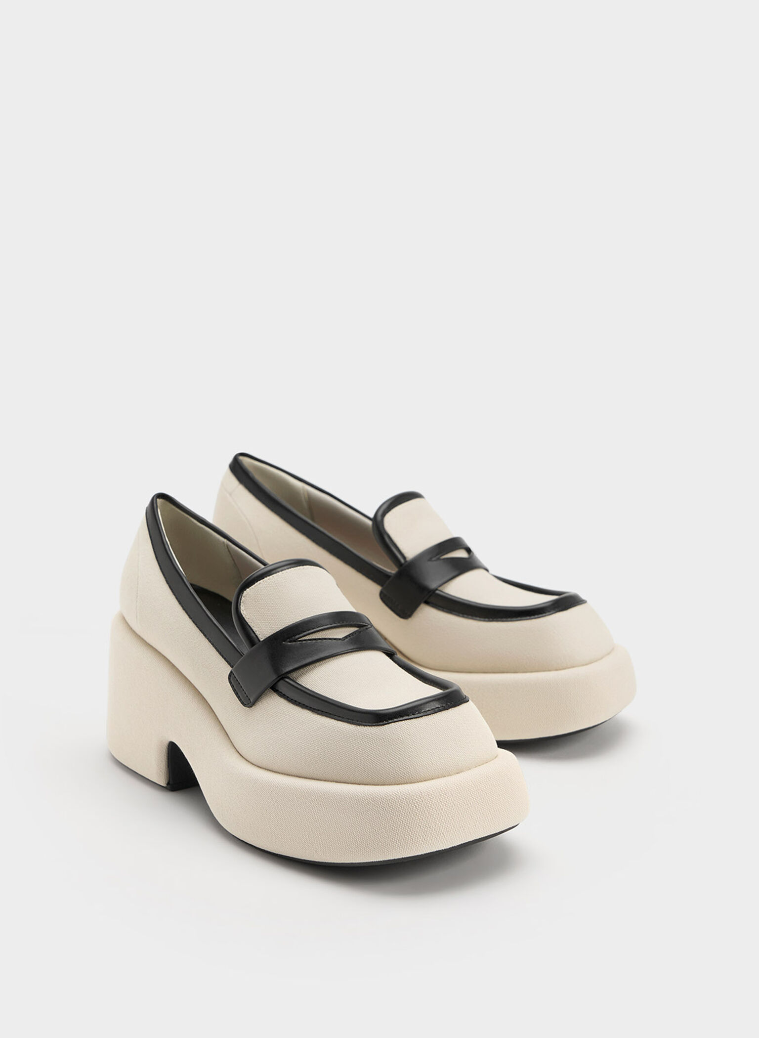 Leni Canvas Platform Loafers, Black, hi-res