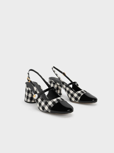 Aeryn Pearl Embellished Gingham Slingback Pumps, Multi, hi-res