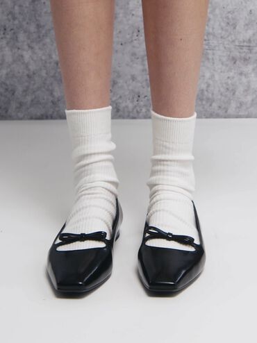 Bow Square-Toe Ballet Flats, Black Box, hi-res