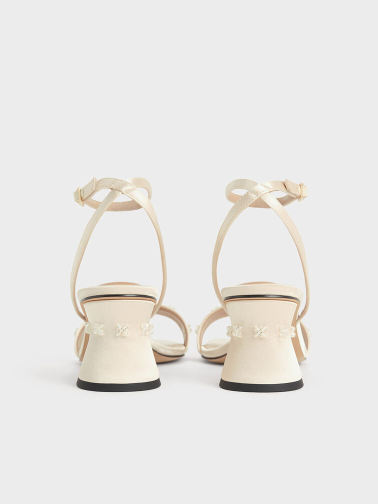 Recycled Polyester Beaded Heeled Sandals, Champagne, hi-res
