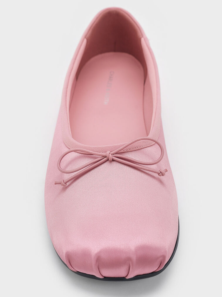 Satin Bow Ballet Flats, Pink, hi-res
