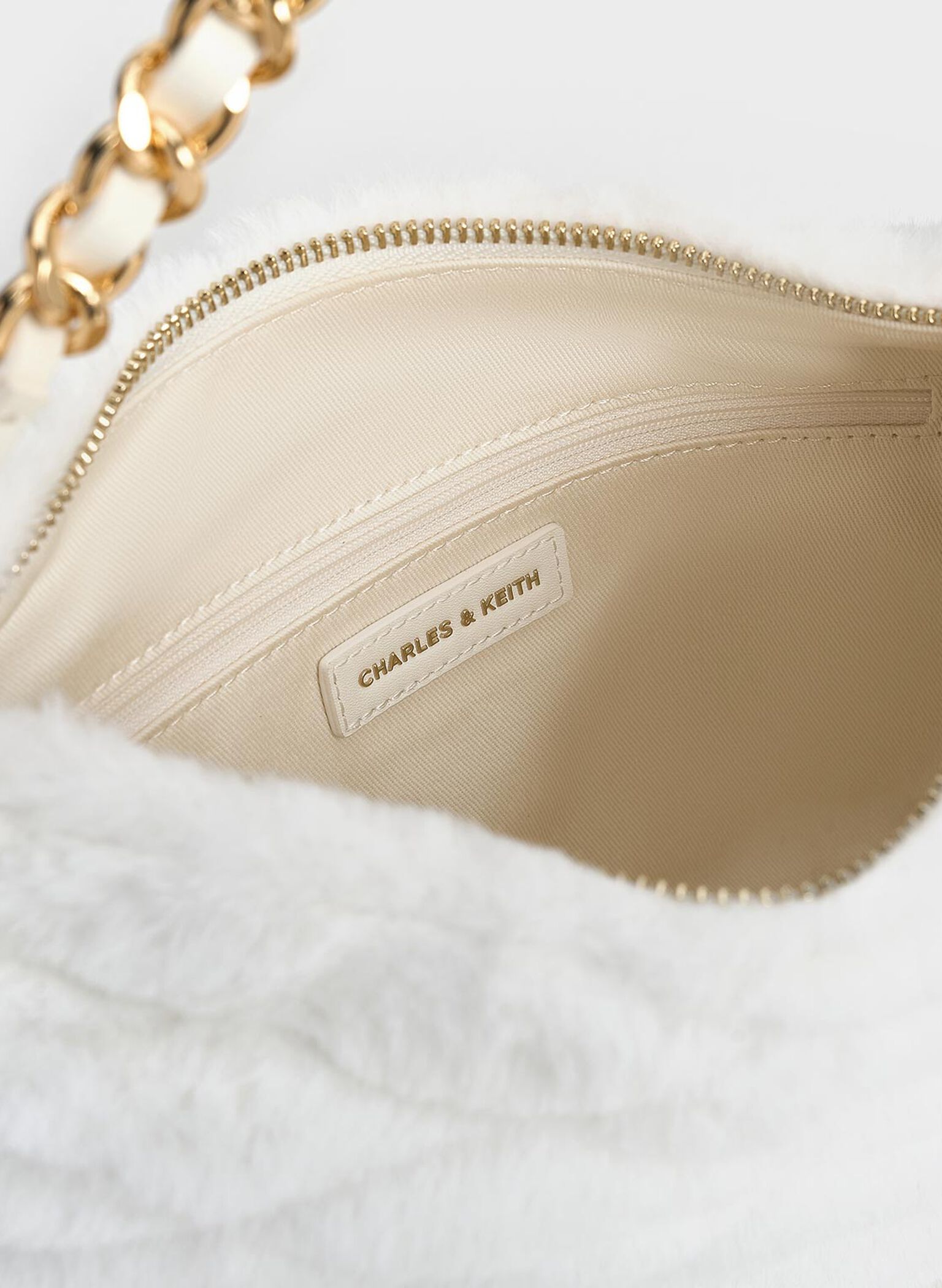 Duo Furry Quilted Crescent Bag, White, hi-res