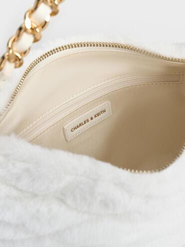 Duo Furry Quilted Crescent Bag, White, hi-res