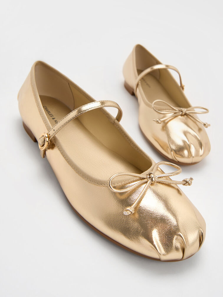 Emiko Metallic Bow Mary Jane Flats, Light Gold, hi-res