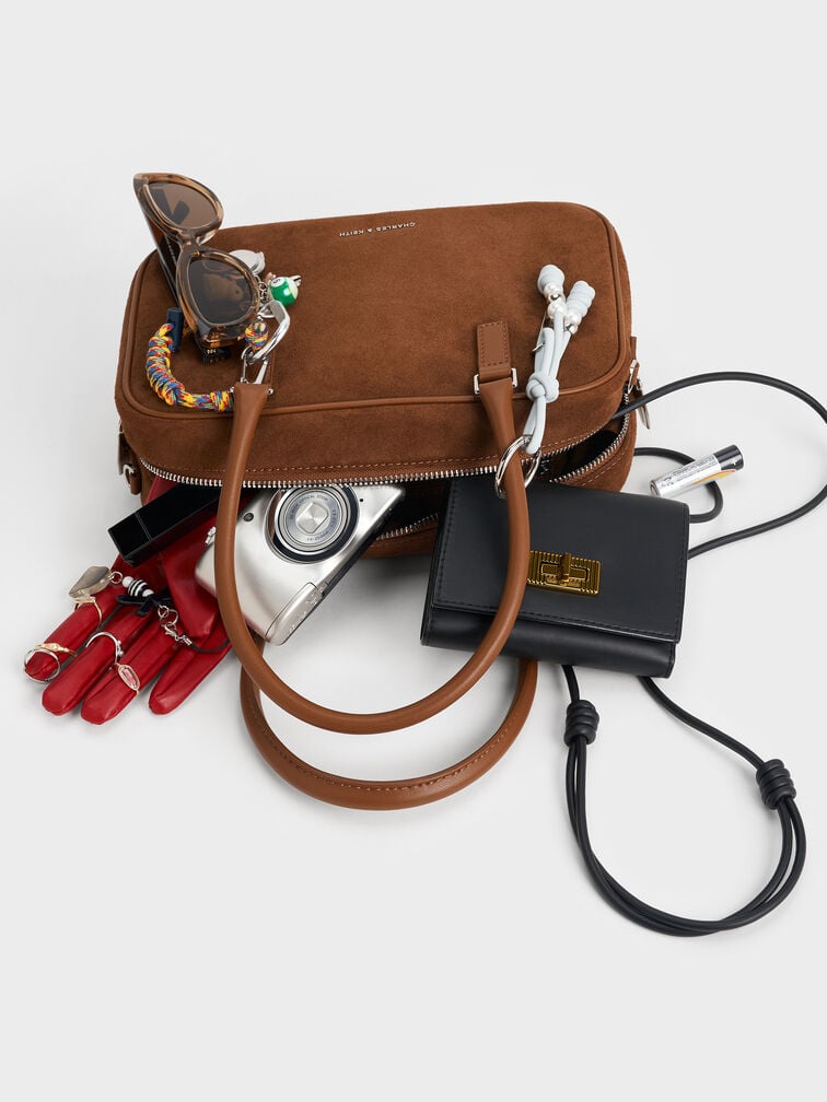 Sianna Recycled Suede Bowling Bag, Sienna Brown, hi-res