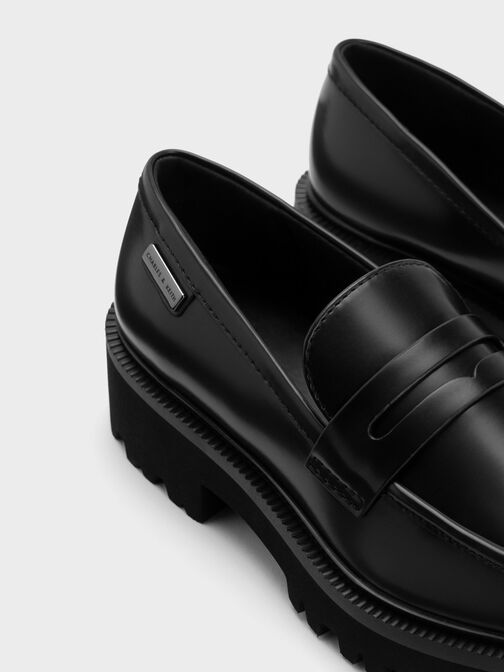 Covered Ridge-Sole Loafers, Black Box, hi-res