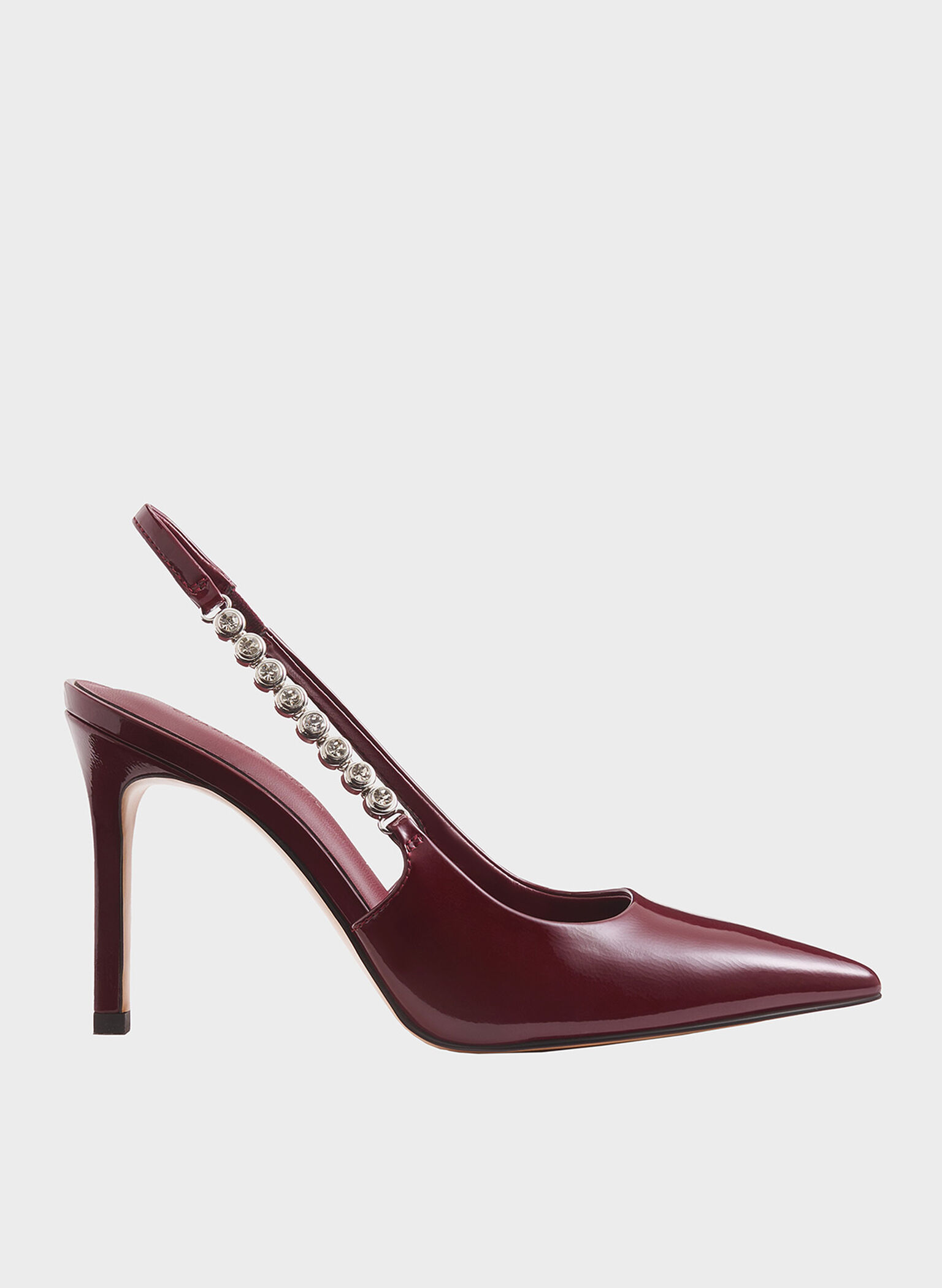 Flores Patent Gem-Strap Slingback Pumps, Burgundy, hi-res