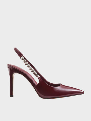 Flores Patent Gem-Strap Slingback Pumps, Burgundy, hi-res