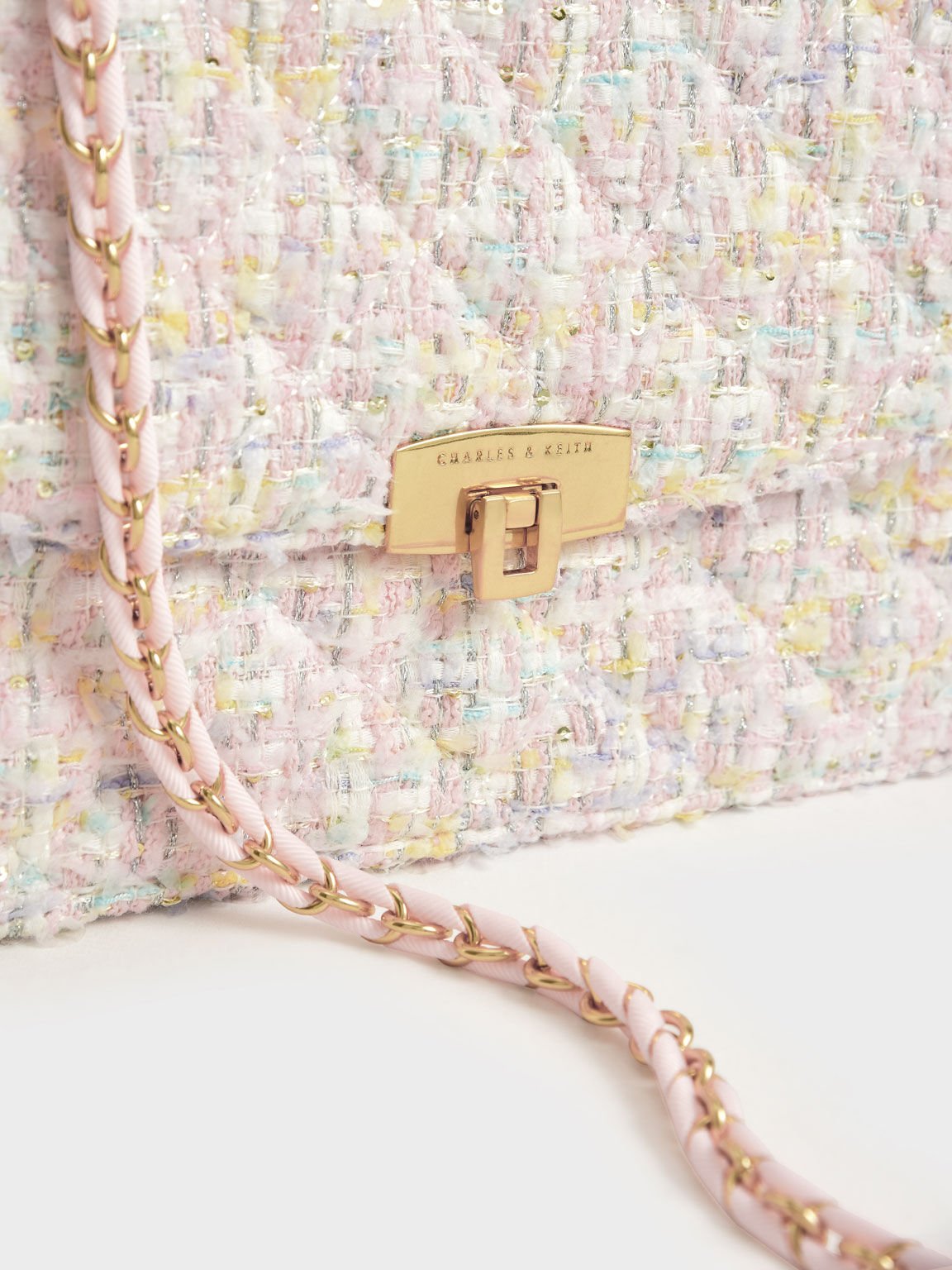 Tweed Chain Strap Bag Pink