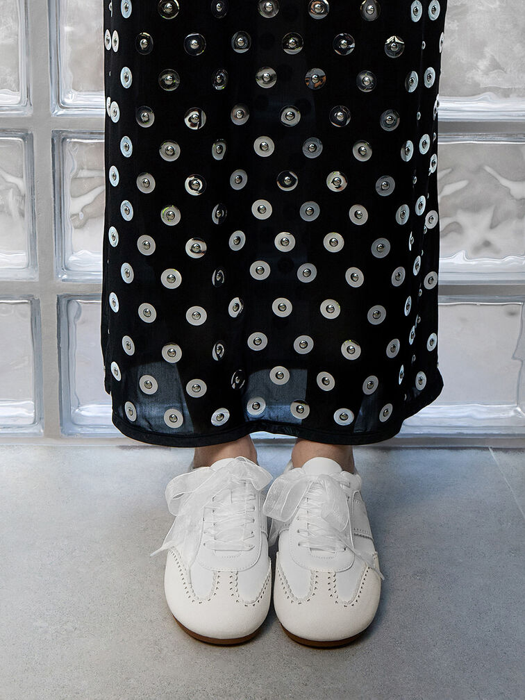 Cece Heart Sheer-Lace Sneakers, White, hi-res