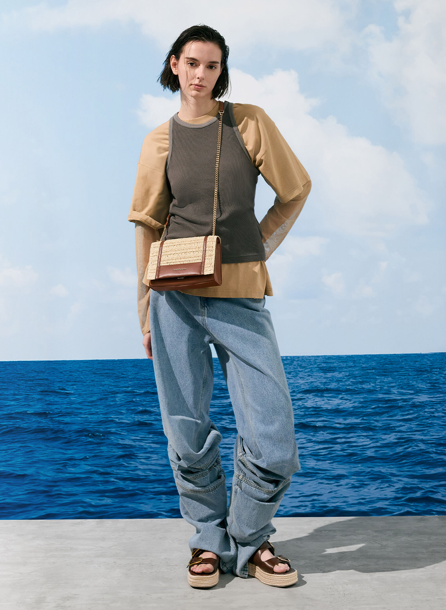 Shalia Raffia Chain-Strap Shoulder Bag, Natural Raffia, hi-res