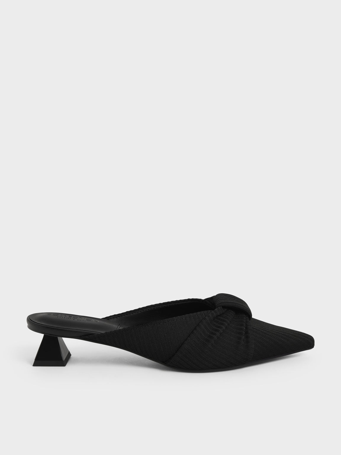 Recycled Polyester Ruched Knotted Mules, Black, hi-res