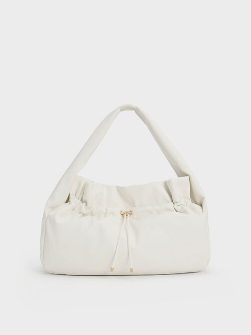 Maisy Ruched Hobo Bag, White, hi-res