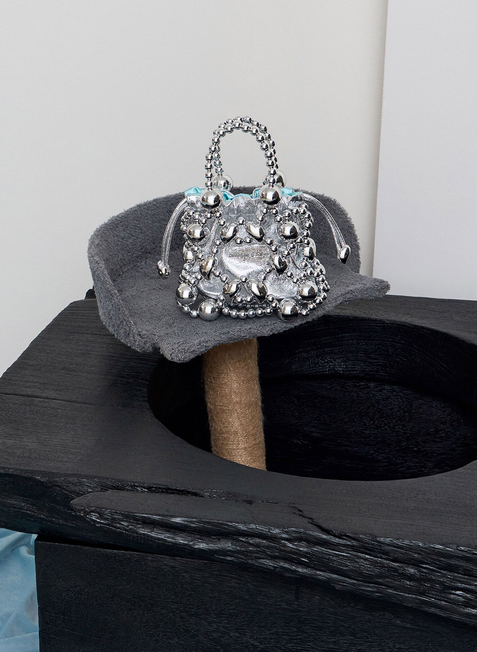 Gift Set: Metallic Beaded Top Handle Bag, Silver, hi-res