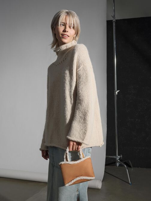 Mini Sybill Faux Suede Fur-Trim Tote Bag, Multi, hi-res