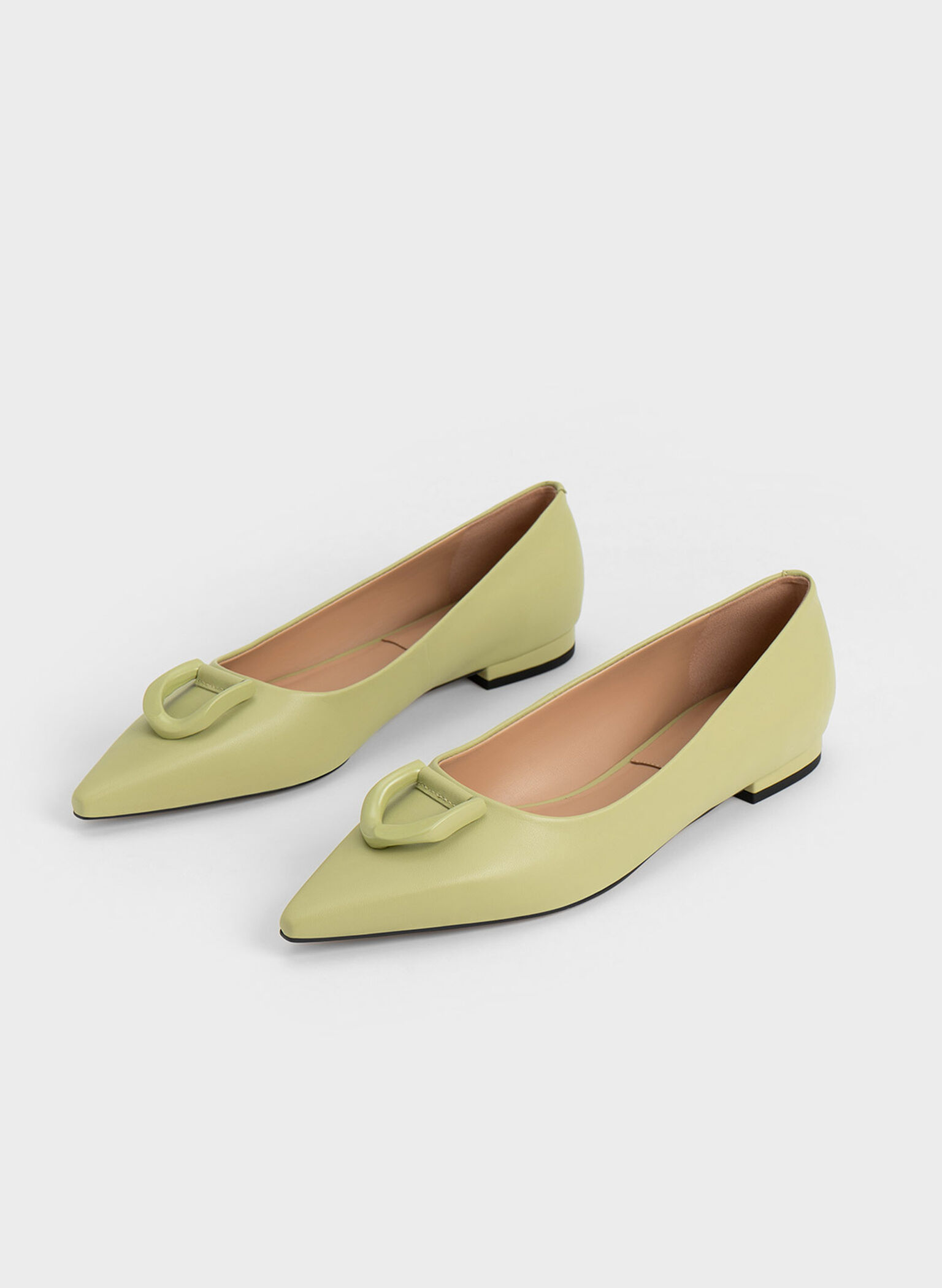 Gabine Leather Ballerinas, Green, hi-res