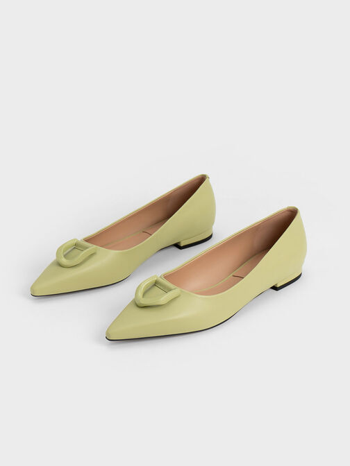 Gabine Leather Ballerinas, Green, hi-res