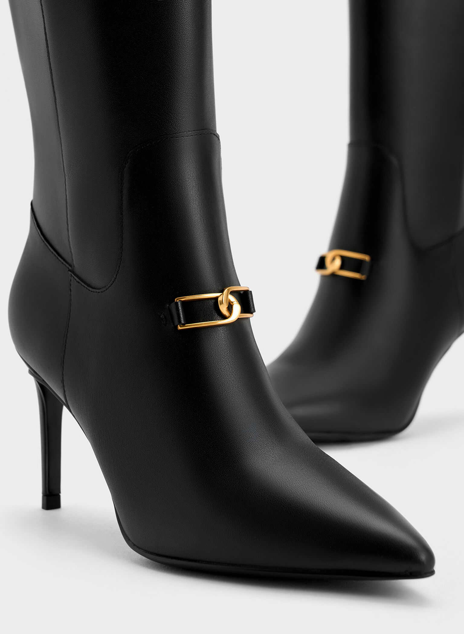 Gabine Leather Heeled Knee-High Boots, Black, hi-res