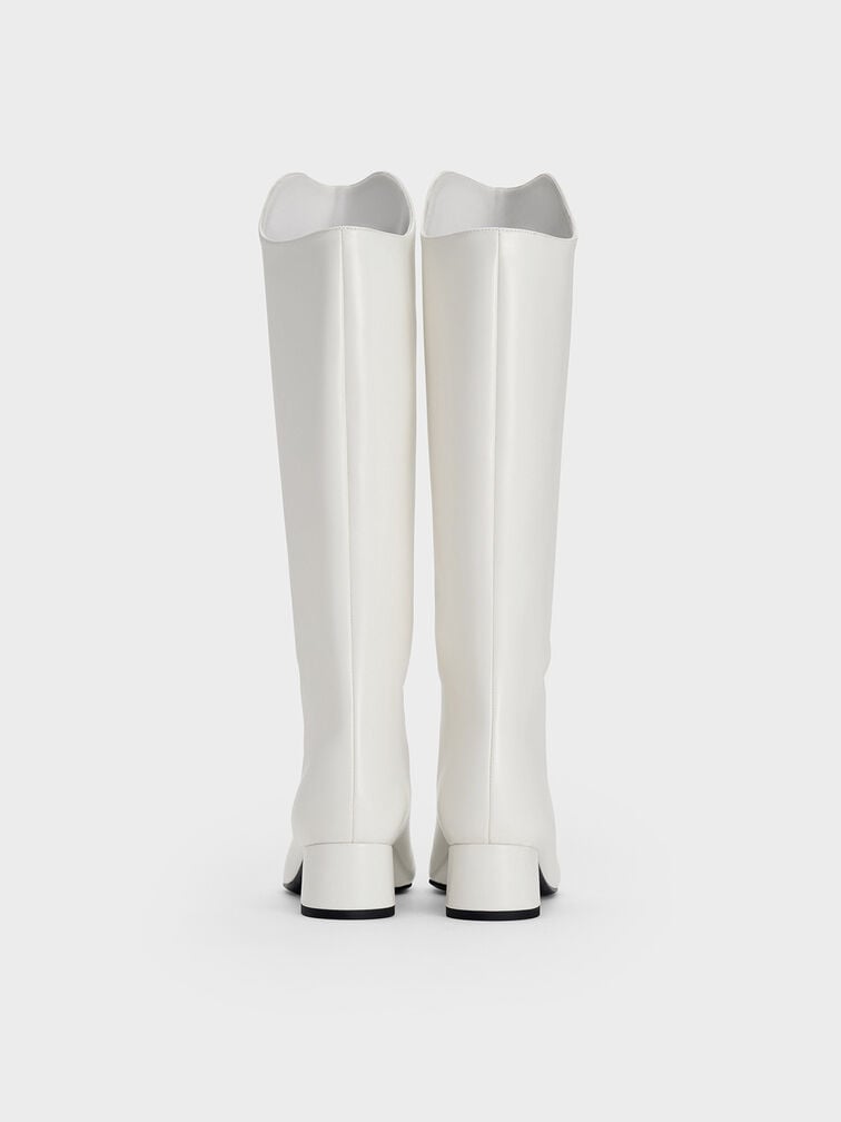Elongated Square-Toe Knee-High Boots, White, hi-res