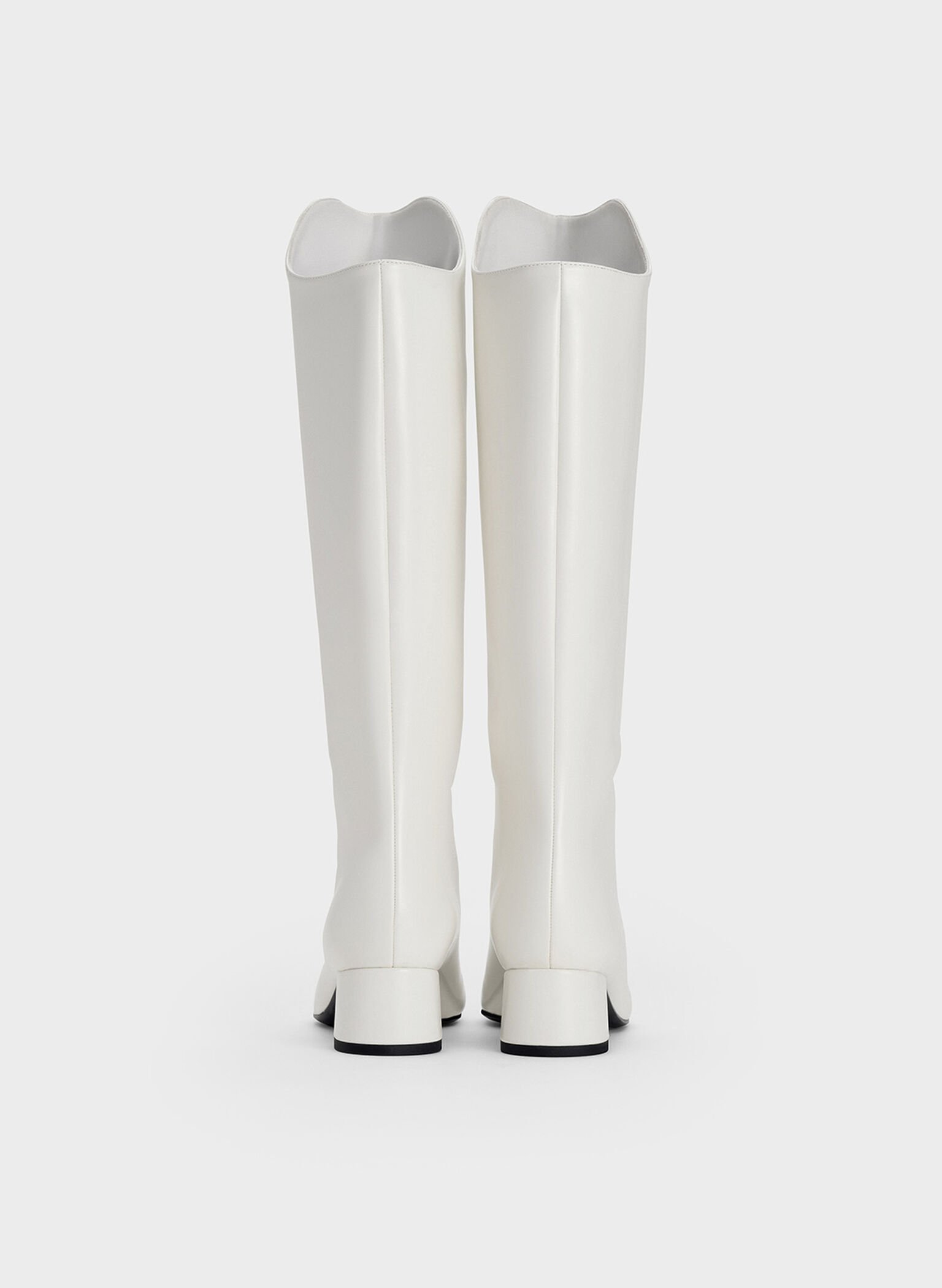 Elongated Square-Toe Knee-High Boots, White, hi-res