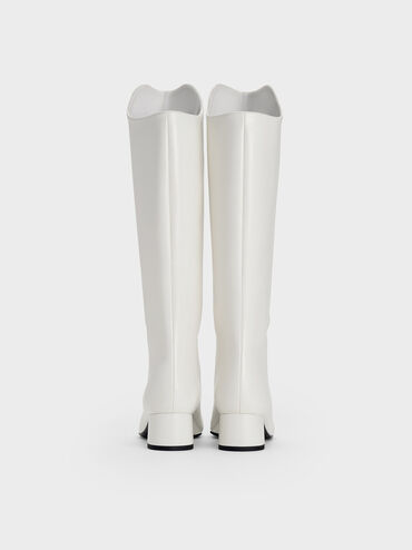 Elongated Square-Toe Knee-High Boots, White, hi-res