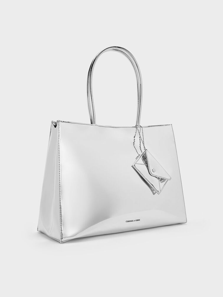 Silver Large Matina Metallic Tote Bag - CHARLES & KEITH UK